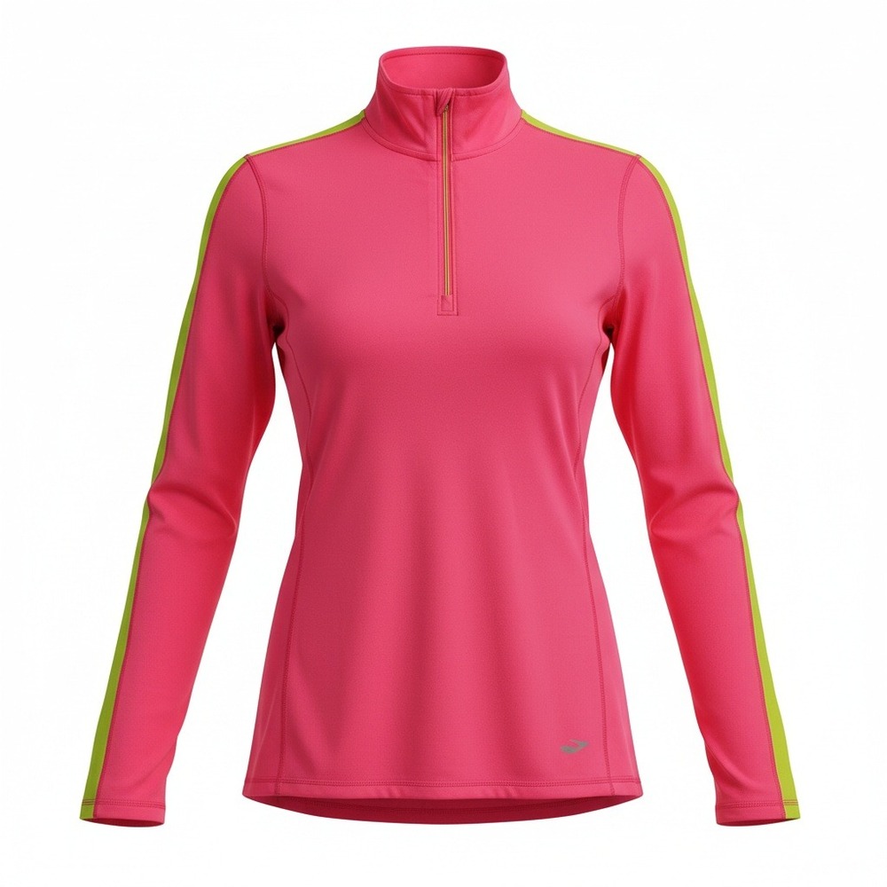 Brooks Small Pink Neon Yellow 1/2 Zip Running Top Pullover‎ Athletic Hi-Vis